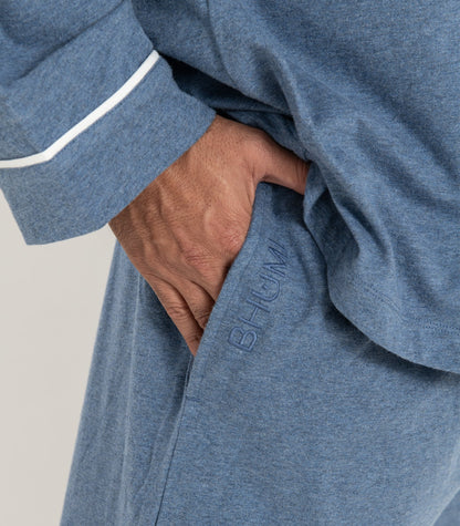 Bhumi Organic Cotton - Men's Jersey Long PJ Set - Ocean Blue Melange