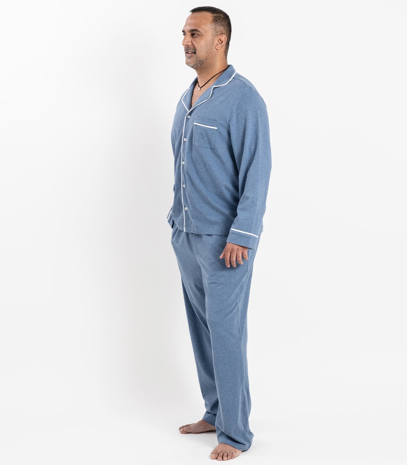 Bhumi Organic Cotton - Men's Jersey Long PJ Set - Ocean Blue Melange