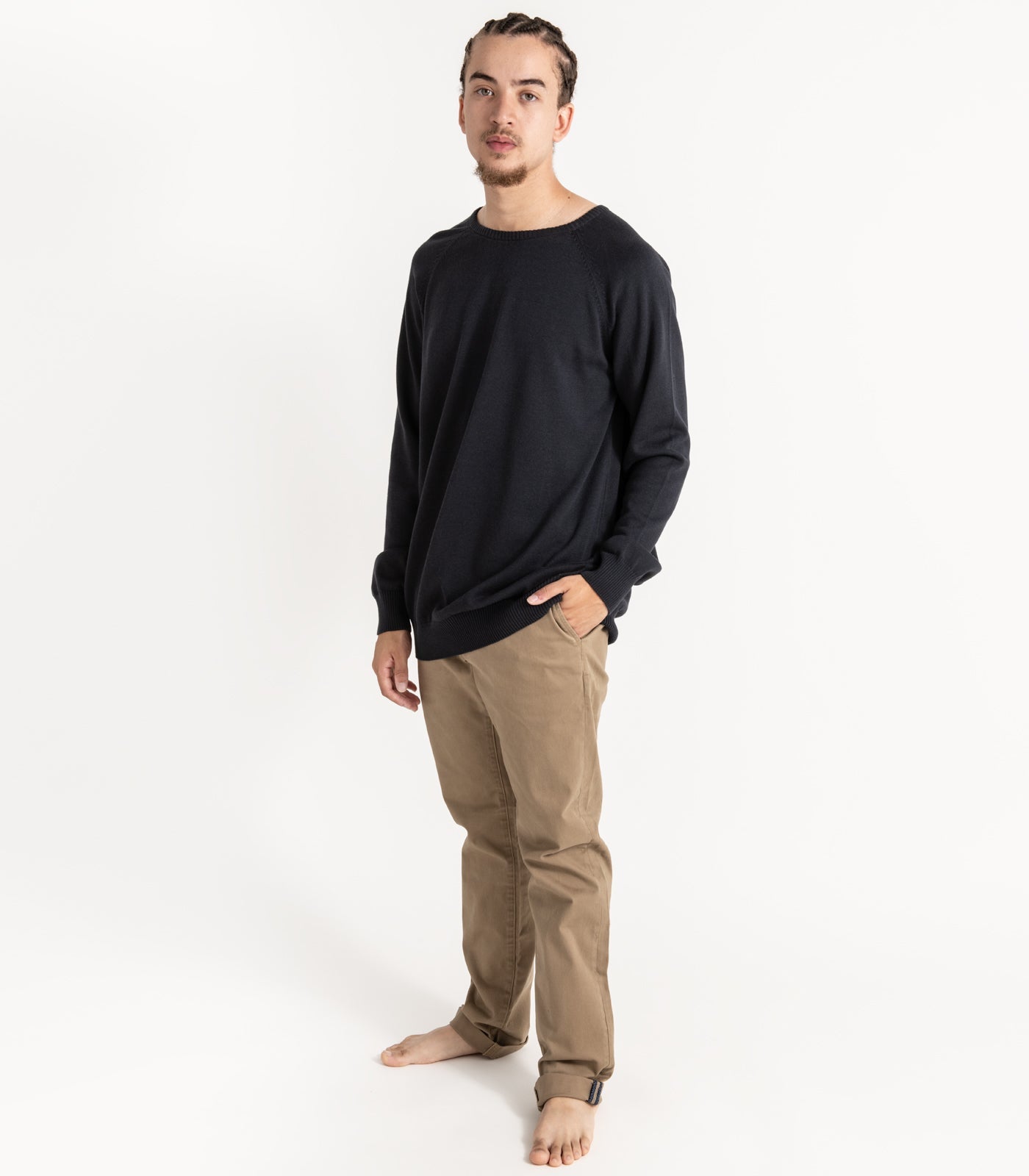 Bhumi Organic Cotton - Fine Knit Round Neck Sweater - Charcoal