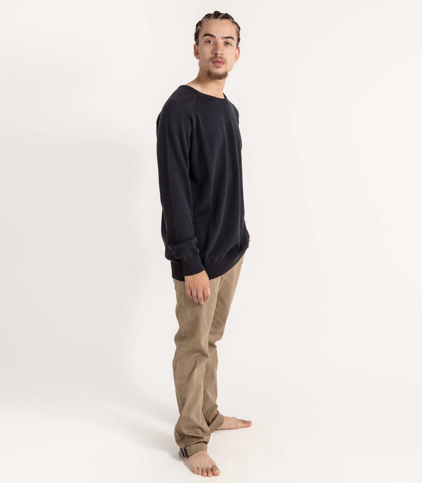 Bhumi Organic Cotton - Fine Knit Round Neck Sweater - Charcoal