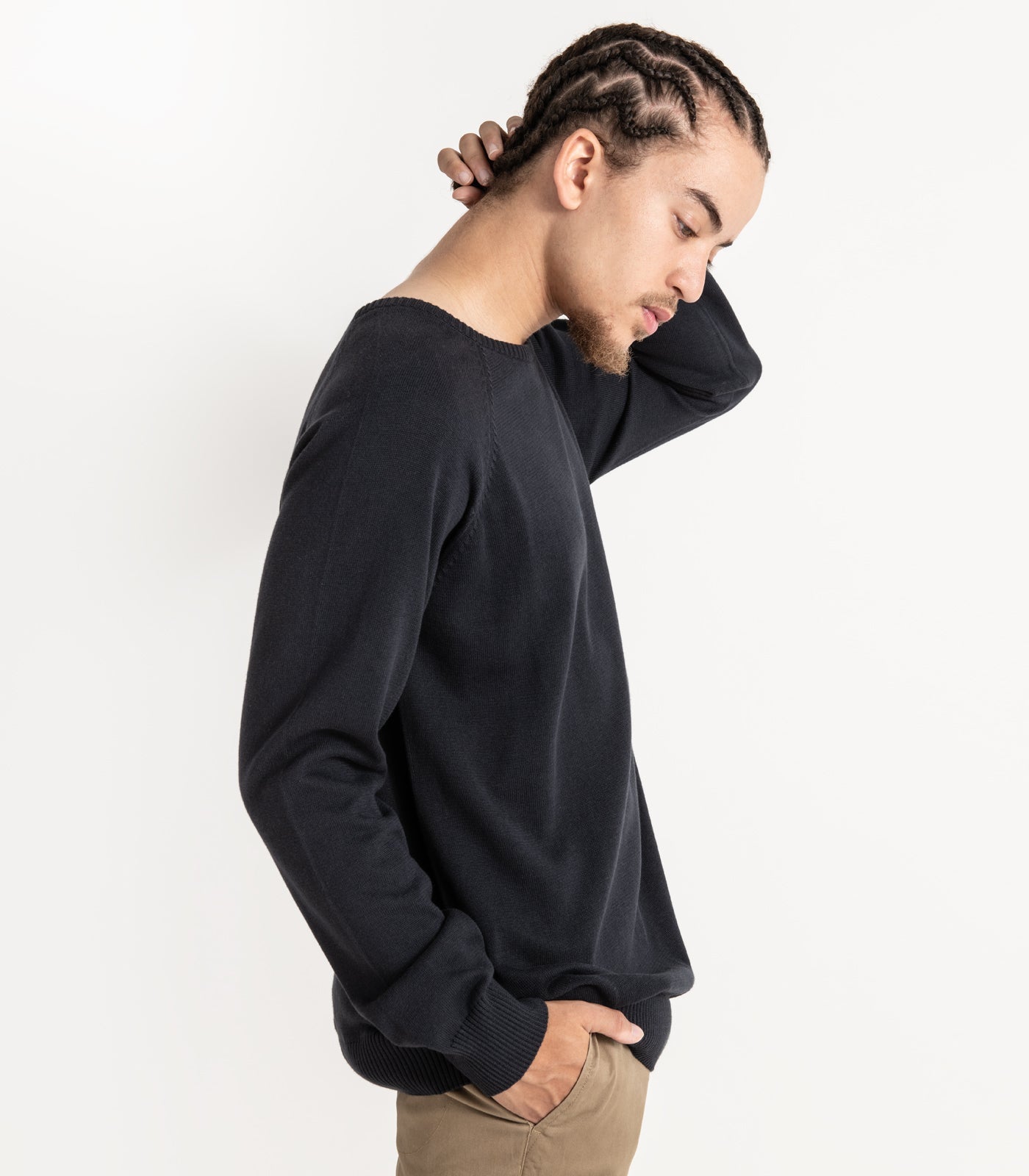 Bhumi Organic Cotton - Fine Knit Round Neck Sweater - Charcoal