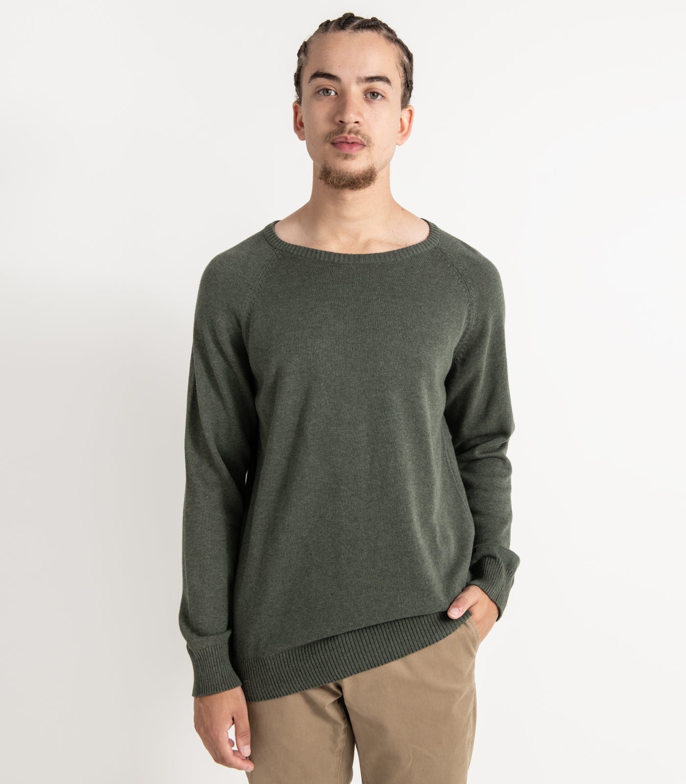 Bhumi Organic Cotton - Fine Knit Round Neck Sweater - Olive