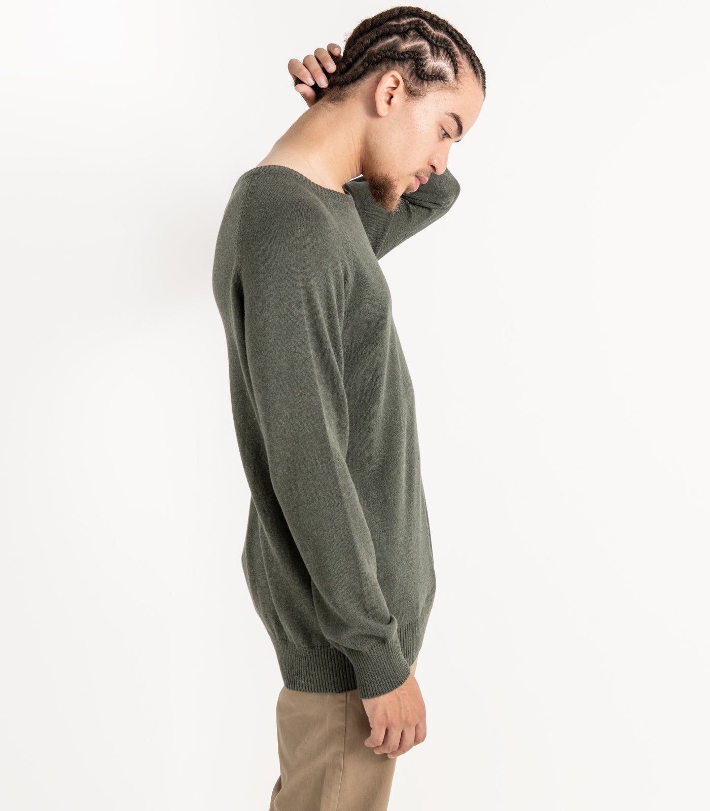 Bhumi Organic Cotton - Fine Knit Round Neck Sweater - Olive