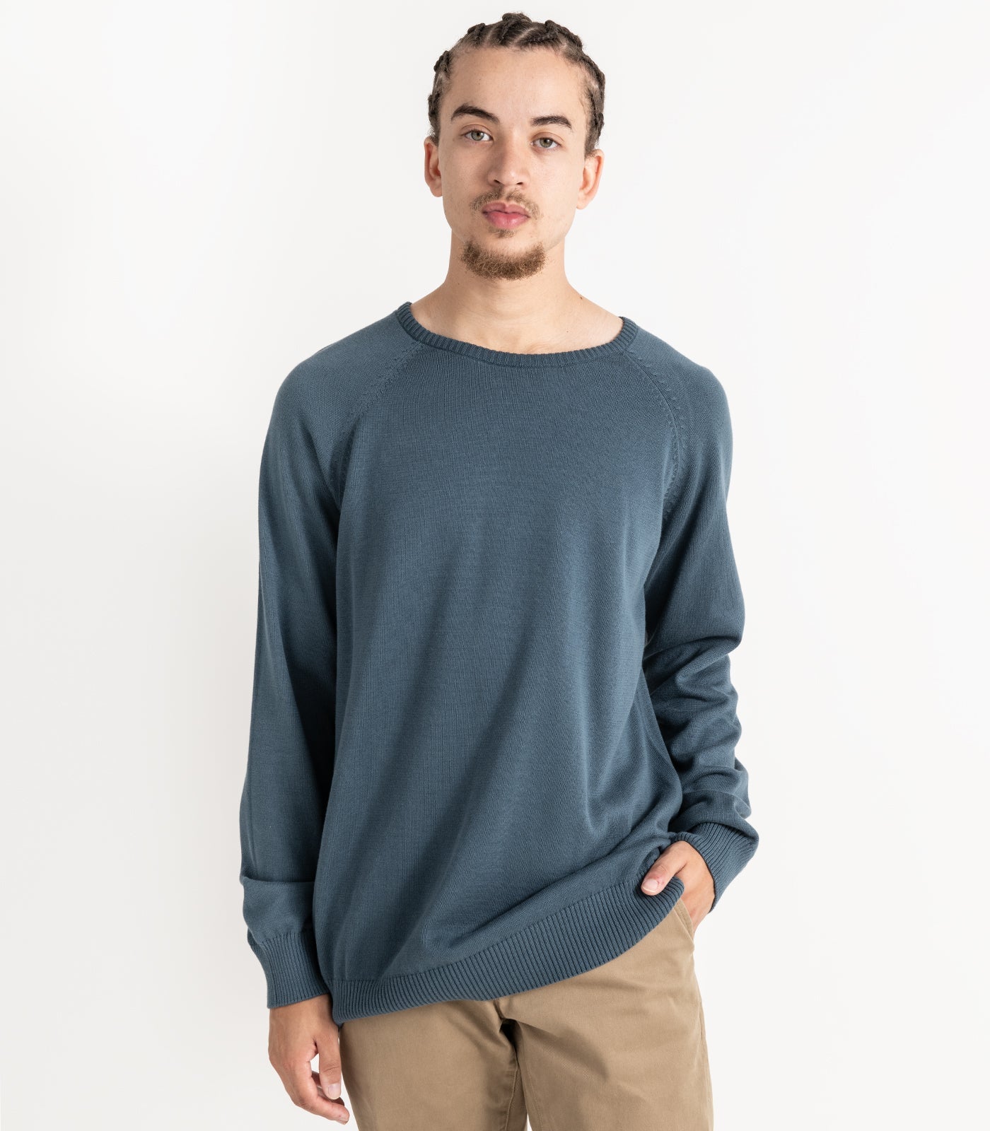 Bhumi Organic Cotton - Fine Knit Round Neck Sweater - Orion Blue