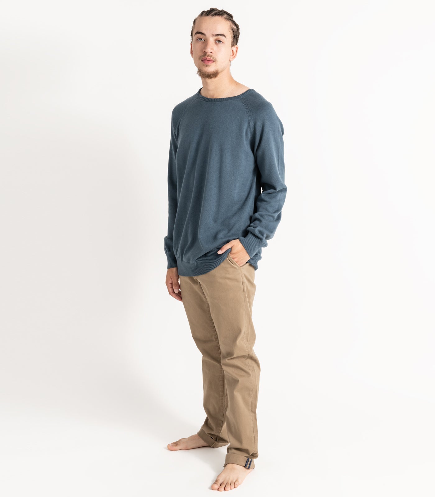 Bhumi Organic Cotton - Fine Knit Round Neck Sweater - Orion Blue