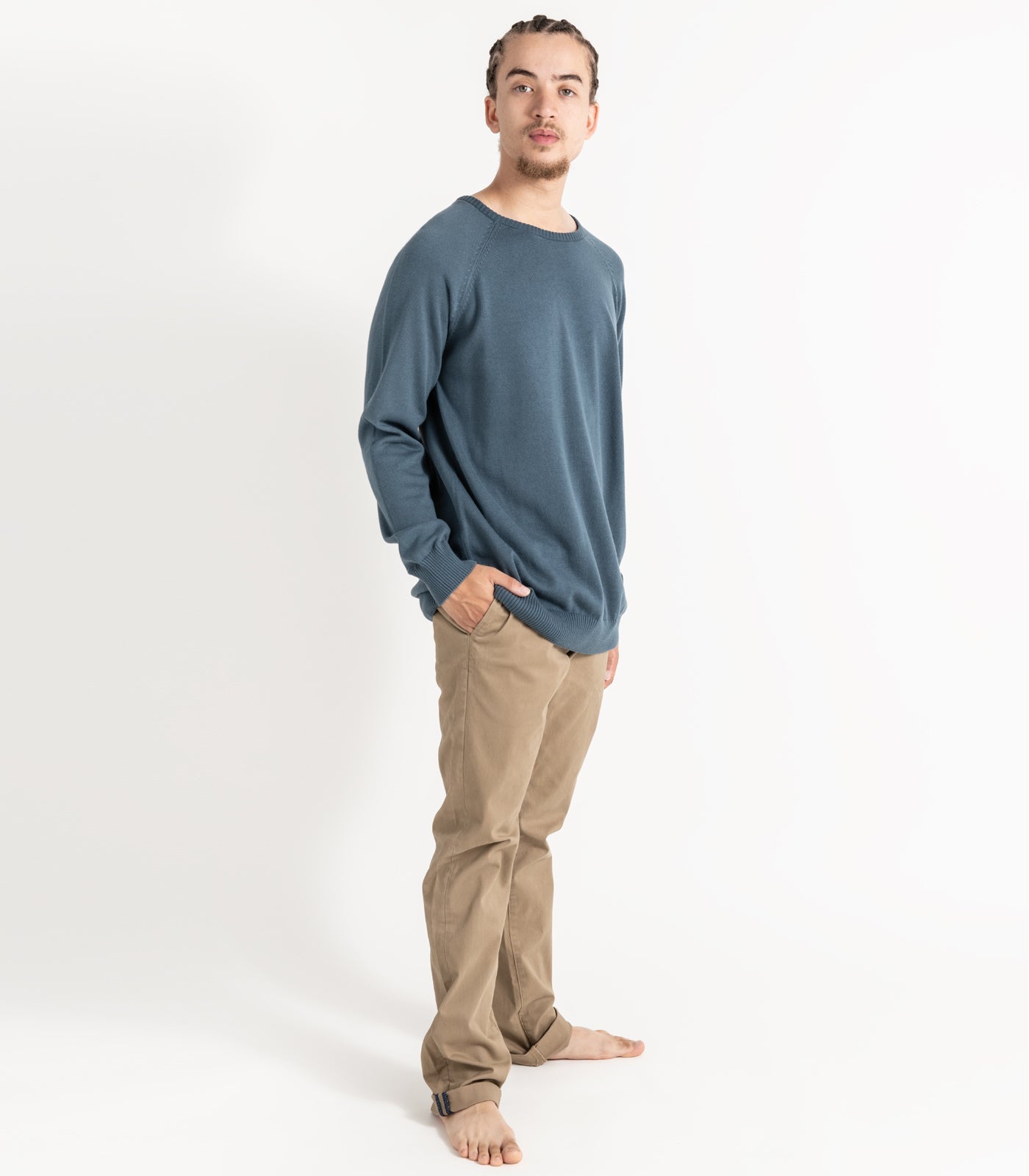 Bhumi Organic Cotton - Fine Knit Round Neck Sweater - Orion Blue