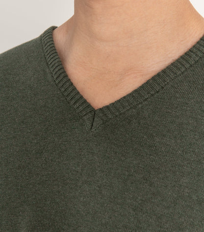 Bhumi Organic Cotton - Fine Knit V Neck Sweater - Olive
