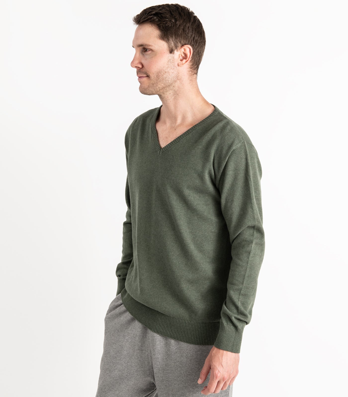 Bhumi Organic Cotton - Fine Knit V Neck Sweater - Olive
