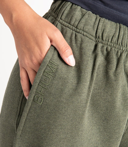 Bhumi Organic Cotton - Wide Leg Track Pant - Fleece - New Arrival - Green Melange