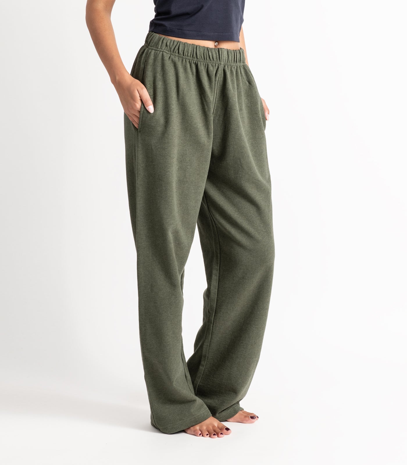 Bhumi Organic Cotton - Wide Leg Track Pant - New Arrival - Green Melange
