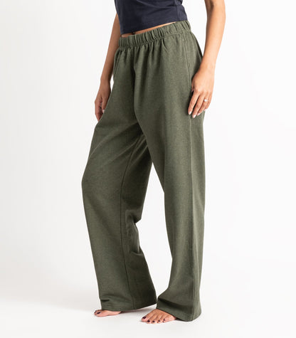 Bhumi Organic Cotton - Wide Leg Track Pant - New Arrival - Green Melange