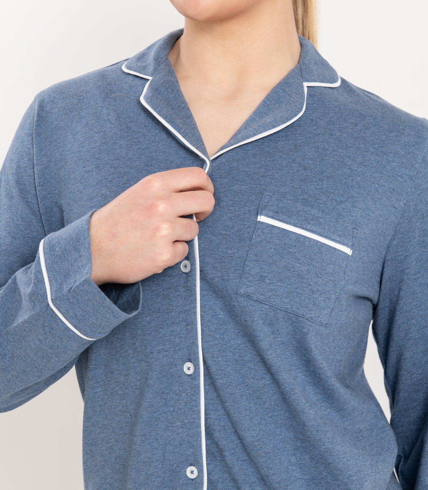 Bhumi Organic Cotton - Jersey Long PJ Set - Ocean Blue Melange