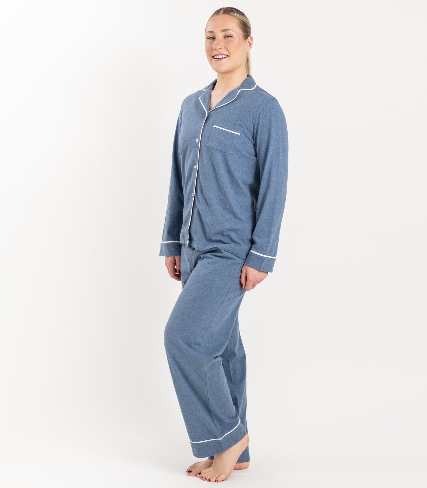 Bhumi Organic Cotton - Jersey Long PJ Set - Ocean Blue Melange