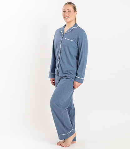 Bhumi Organic Cotton - Jersey Long PJ Set - Ocean Blue Melange