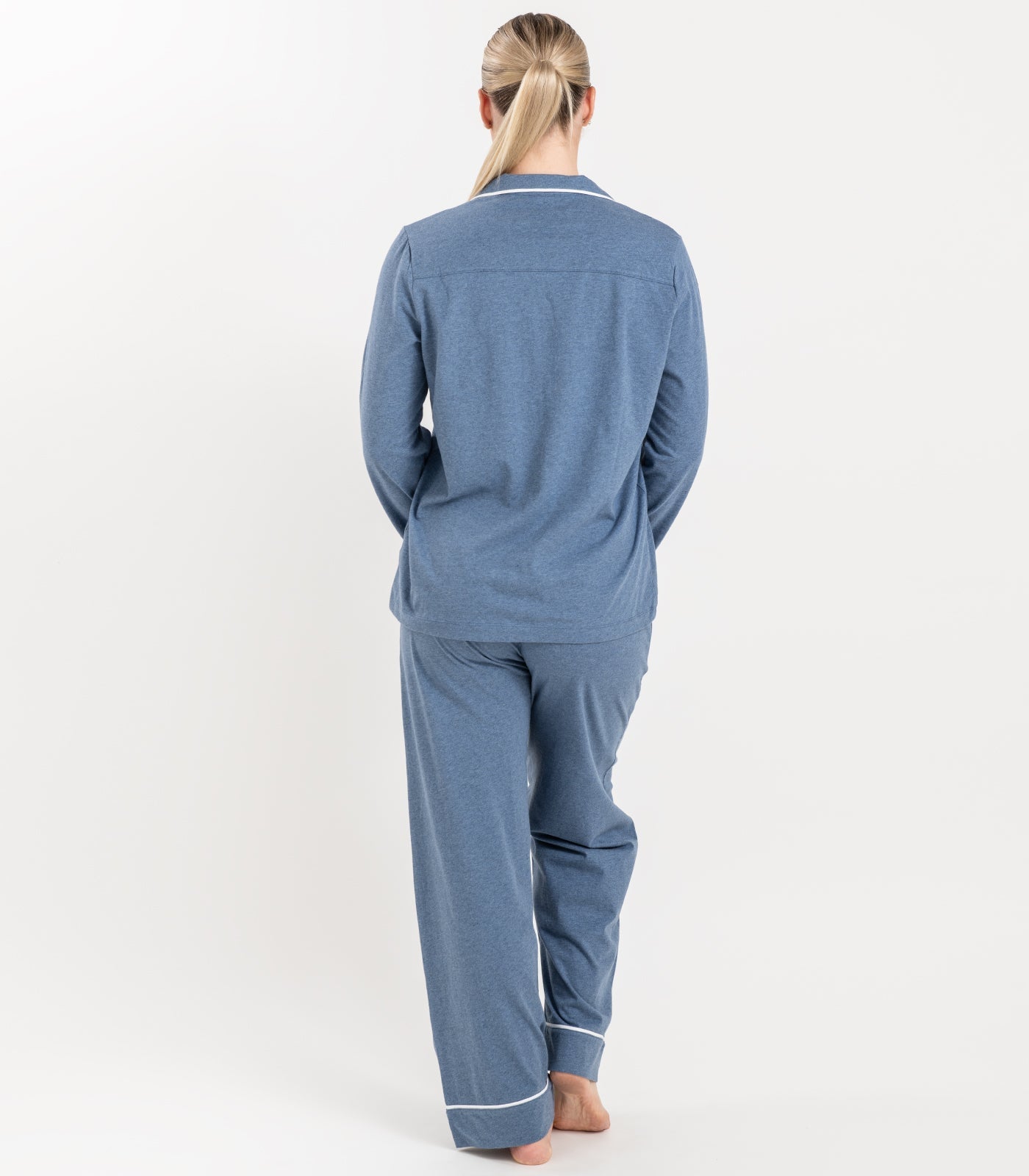 Bhumi Organic Cotton - Jersey Long PJ Set - Ocean Blue Melange