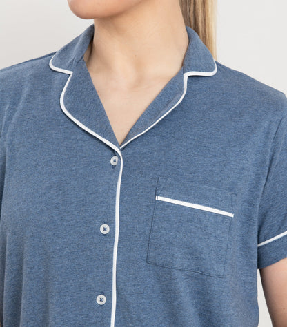 Bhumi Organic Cotton - Jersey Short Sleeve PJ Set - Ocean Blue Melange