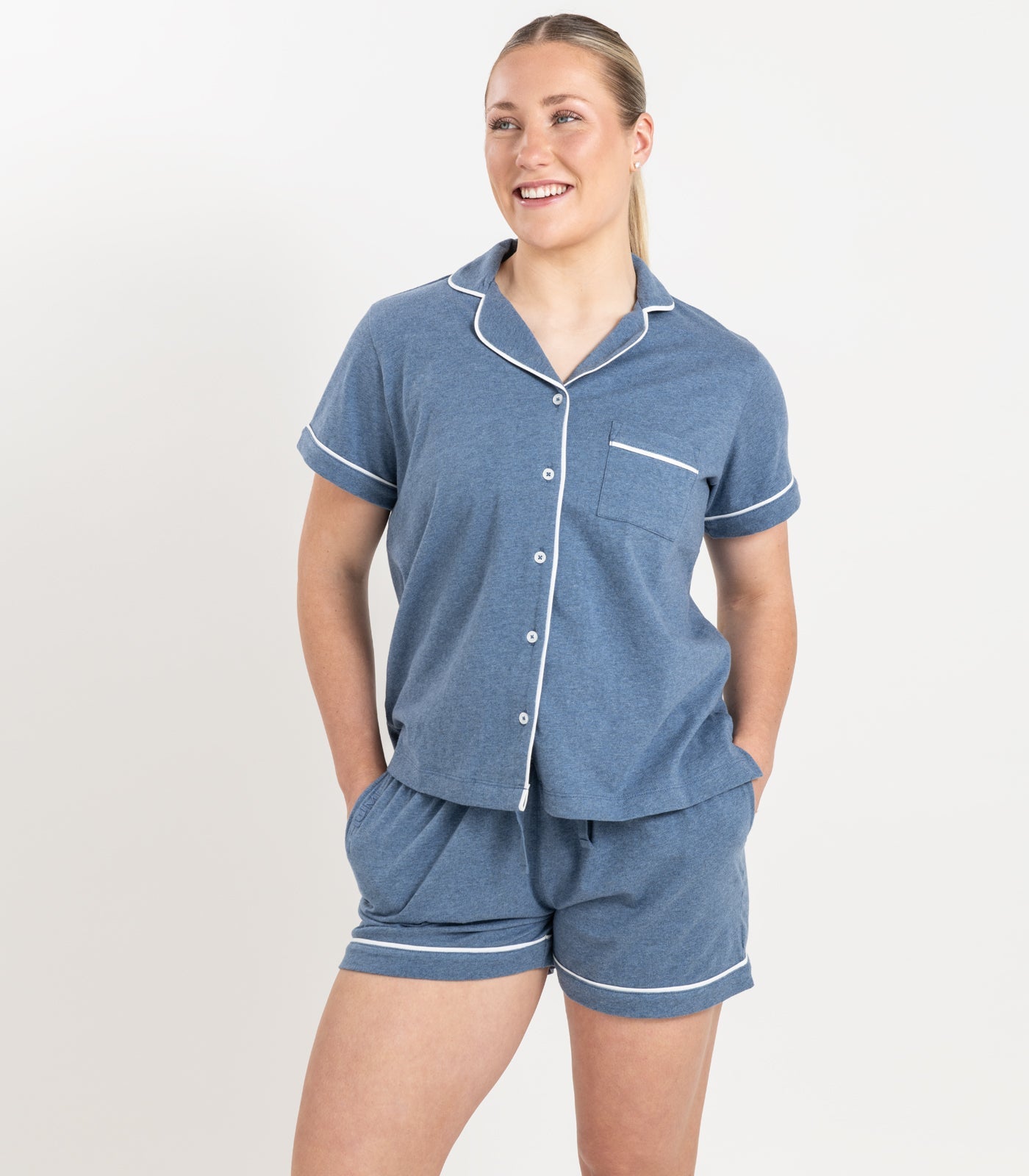 Bhumi Organic Cotton - Jersey Short PJ Set - Ocean Blue Melange