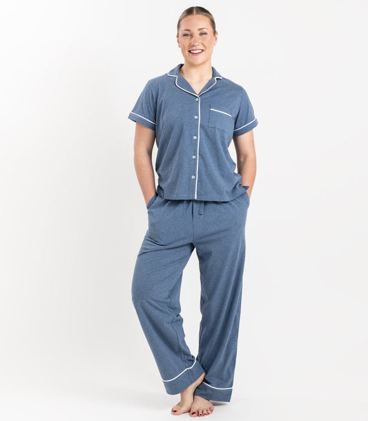 Bhumi Organic Cotton - Jersey Short Sleeve PJ Set - Ocean Blue Melange