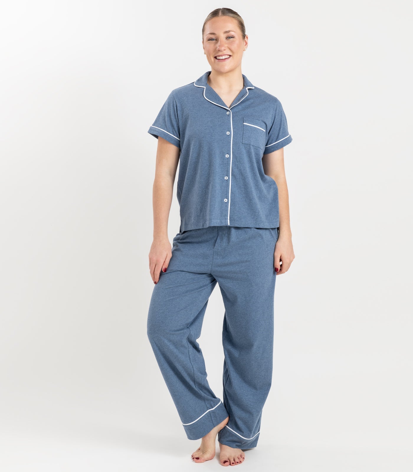 Bhumi Organic Cotton - Jersey Short Sleeve PJ Set - Ocean Blue Melange