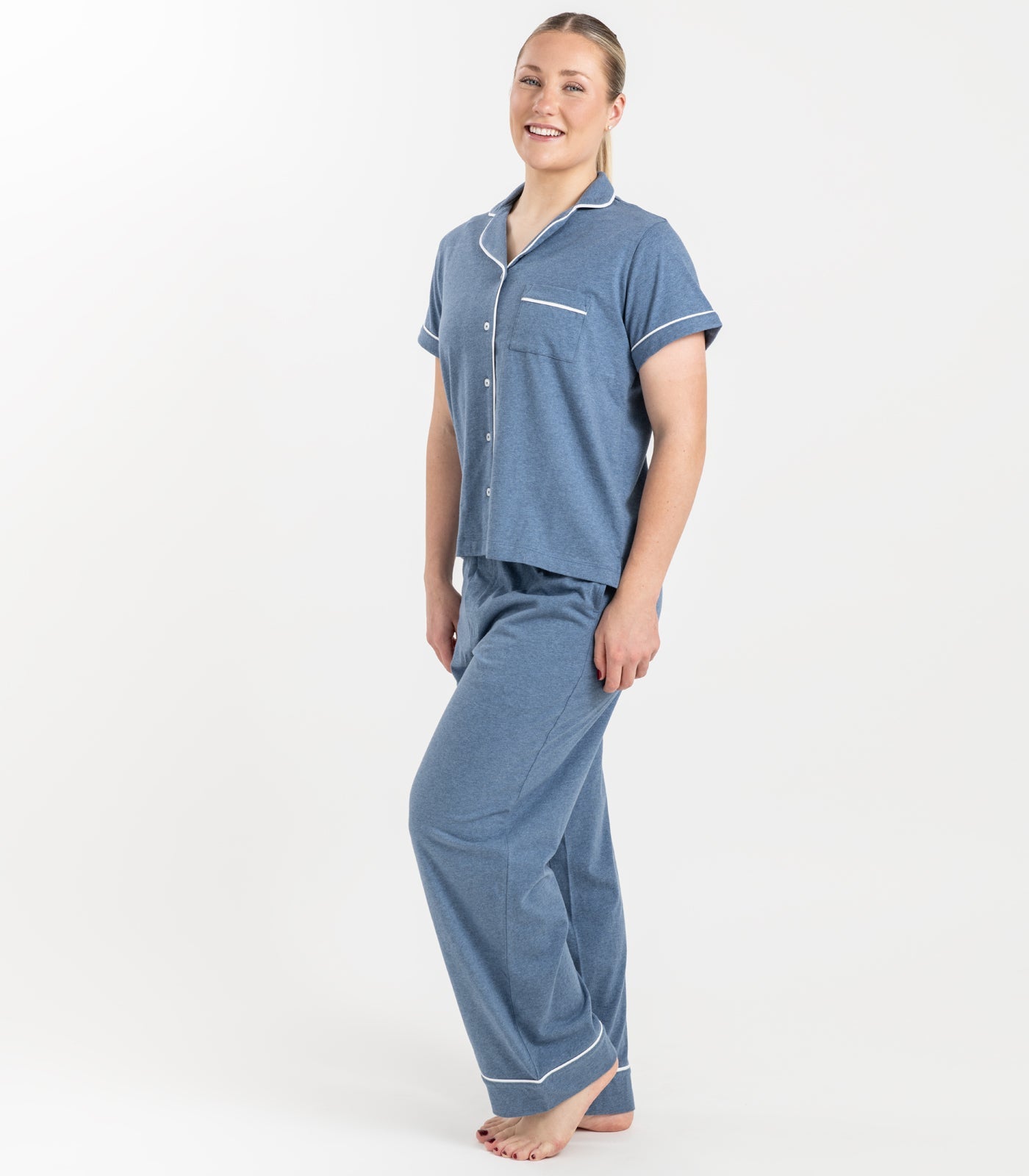 Bhumi Organic Cotton - Jersey Short Sleeve PJ Set - Ocean Blue Melange