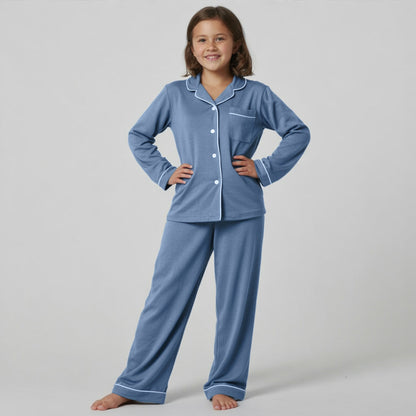 Kids Jersey Long PJ Set - Ocean Blue Melange