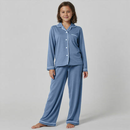 Kids Jersey Long PJ Set - Ocean Blue Melange
